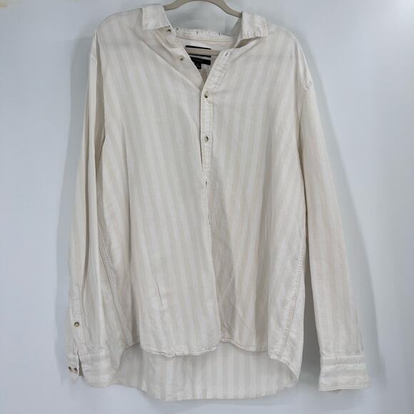 Banana Republic Cream White Cotton Linen Striped Untucked Men Button Up Shirt XL - Picture 1 of 6